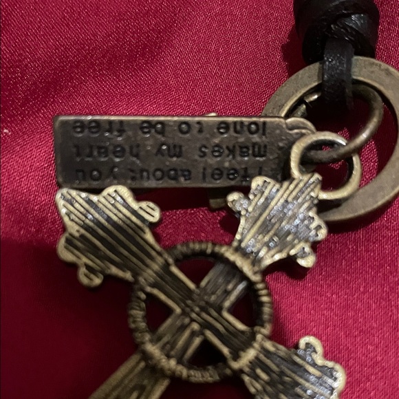 Hand Crafted Black and Gold Cross Necklace - Picture 8 of 9